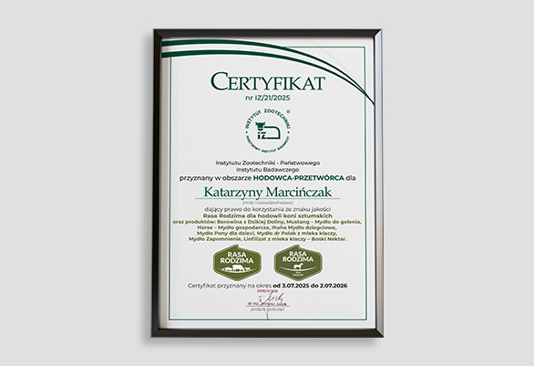 Certfikat dla manufaktury - Izoo Rasa rodzima
